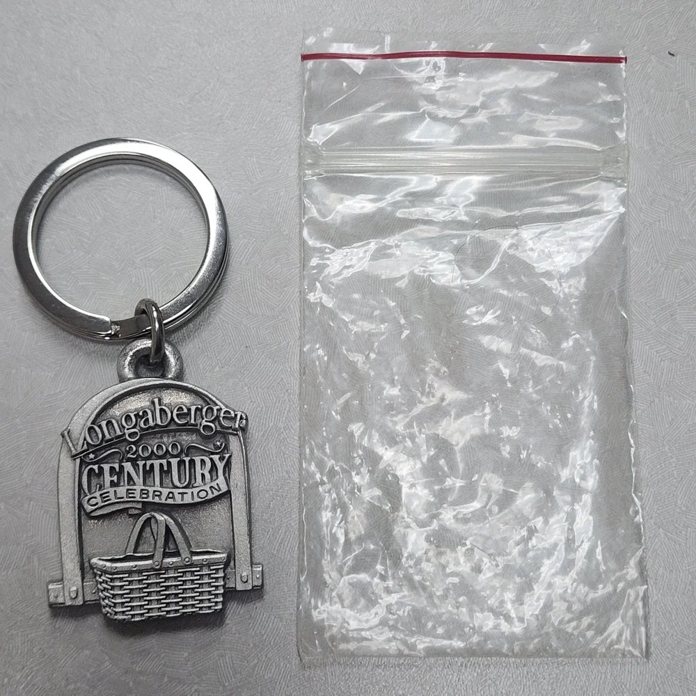 Longaberger Pewter Basket Key Chain 2000 Century Celebration New